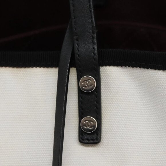 CHANEL Ladies First Tote Bag Canvas Black White CC Auth PP319AV - Picture 11 of 16